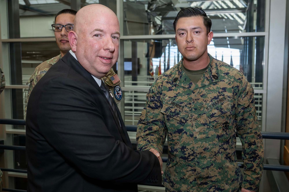 SECWAR SEA Attends Meeting with USSPACECOM Commander, Coins USSPACECOM Members