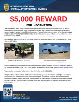Army offering reward for information related to trailer theft