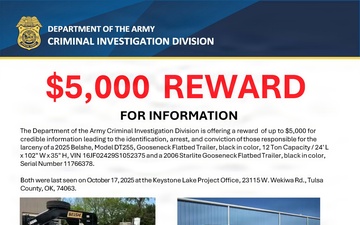 Army offering reward for information related to trailer theft