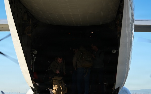U.S. Coast Guard Port Security Unit members travel to a DHS border security press conference in Arizona