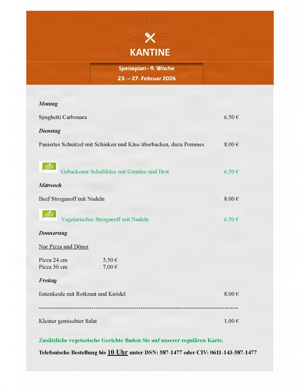 Kantine Menu - 23-27 Feb.