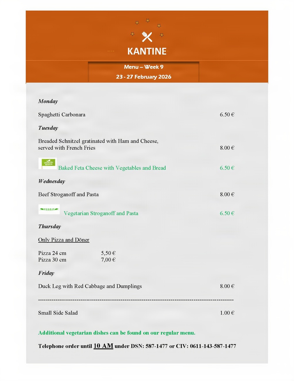 Kantine menu 23-27 Feb.