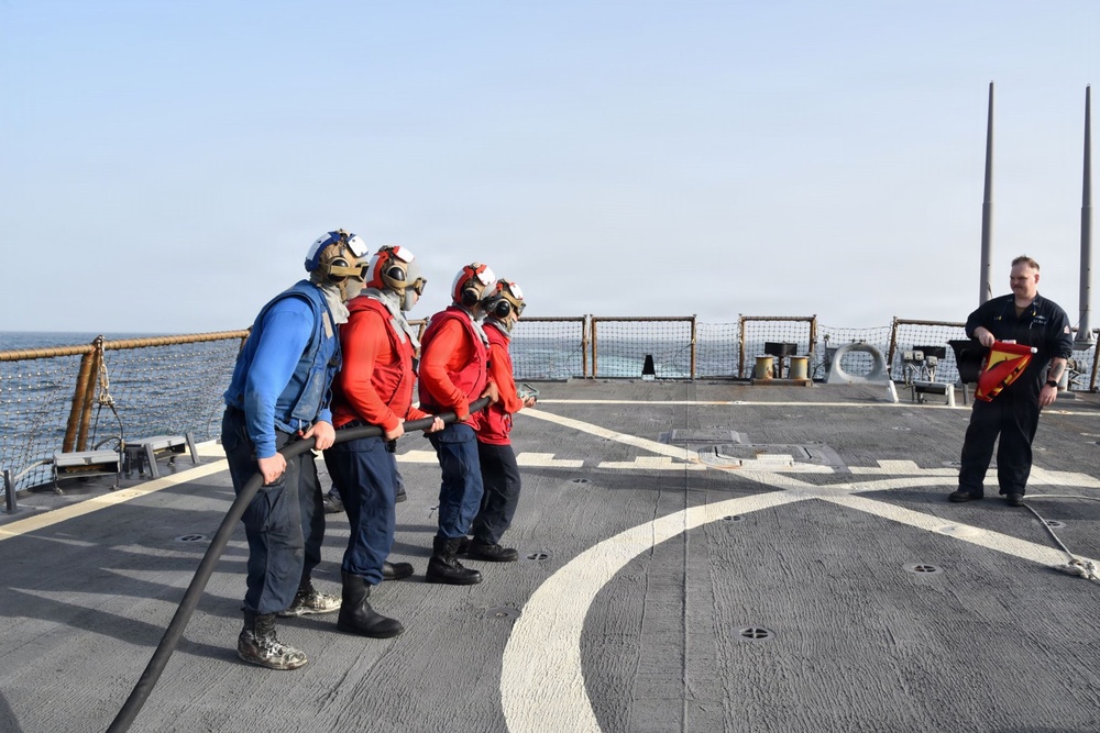 McFaul Conducts Flight Deck Firefighting Drill