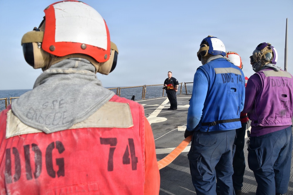 McFaul Conducts Flight Deck Firefighting Drill