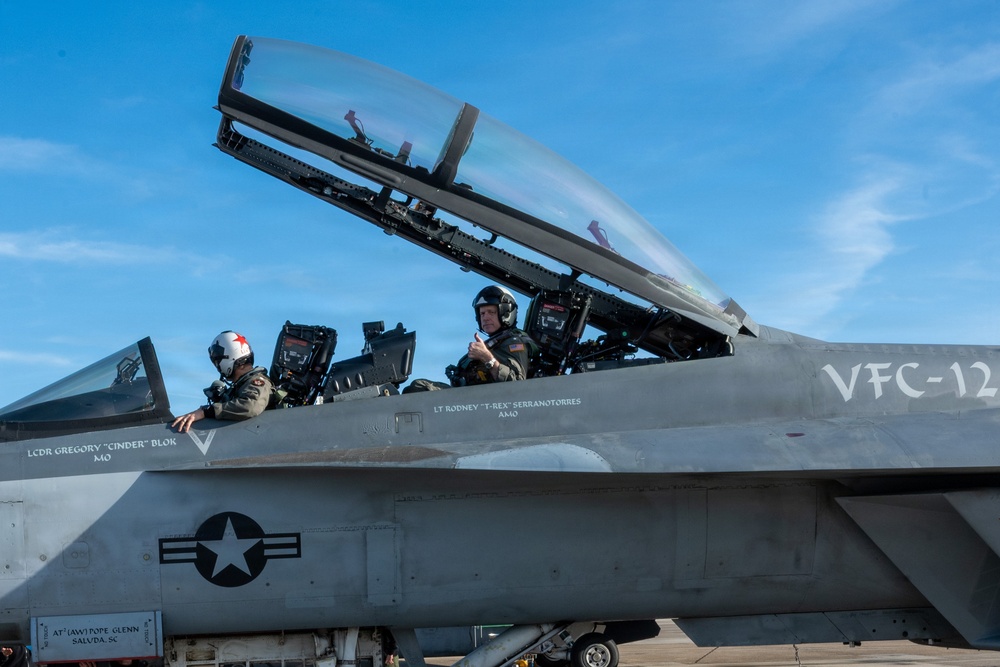 Rear Adm. Richard S. Lofgren, acting Chief of Navy Reserve, flies with Fighter Squadron Composite Twelve (VFC-12)