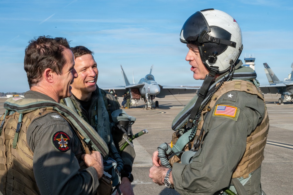 Rear Adm. Richard S. Lofgren, acting Chief of Navy Reserve, flies with Fighter Squadron Composite Twelve (VFC-12)