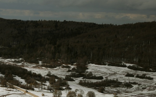 U.S. Army Convoy Maneuvers Through the Training Area During Combined Resolve 26-05 at JMRC in Hohenfels, Germany