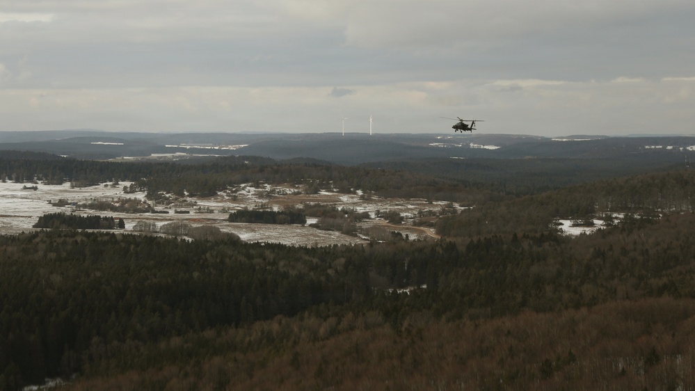 U.S. Army Apache Helicopter Provides Combat Air Support During Combined Resolve 26-05 at JMRC in Hohenfels, Germany