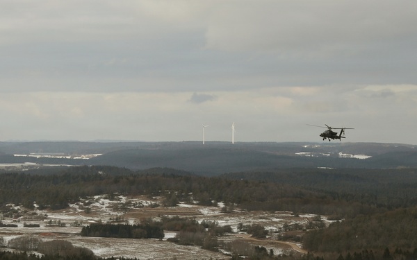 U.S. Army Apache Helicopter Provides Combat Air Support During Combined Resolve 26-05 at JMRC in Hohenfels, Germany