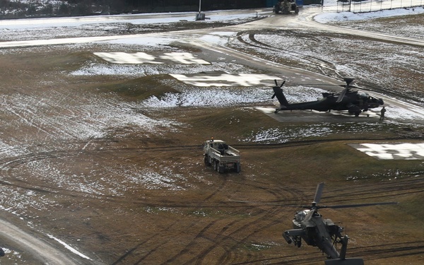 A U.S. Army Helicopter Takes Flight During Combined Resolve 26-05 at JMRC in Hohenfels, Germany