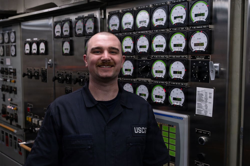 CGC Sturgeon Bay crew member poses for portrait following icebreaking operations