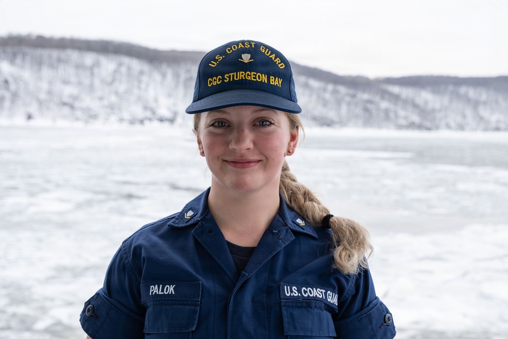 CGC Sturgeon Bay crew member poses for portrait following icebreaking operations