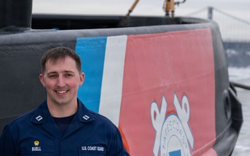 CGC Sturgeon Bay crew member poses for portrait following icebreaking operations