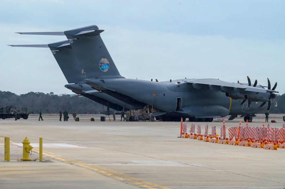 Spanish Air Force crews offload equipment at Sentry South 26-2