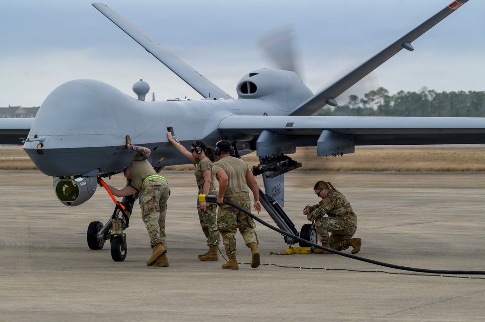 174th Attack Wing Airmen conduct MQ-9 postflight operations during Sentry South 26-2