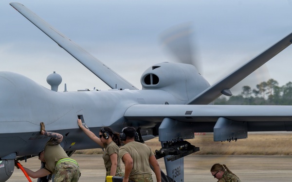 174th Attack Wing Airmen conduct MQ-9 postflight operations during Sentry South 26-2