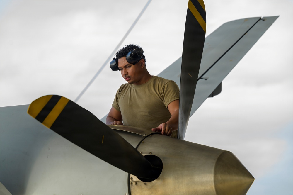 174th Attack Wing crew chief installs MQ-9 panel during Sentry South 26-2