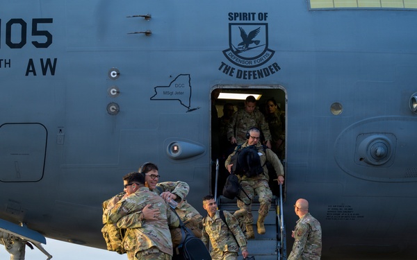 156th Airlift Wing Airmen depart C-17 during Sentry South 26-2