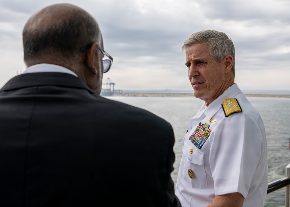 Adm. Steve Koehler, commander, U.S. Pacific Fleet, tours Colombo Port while on travel to Sri Lanka