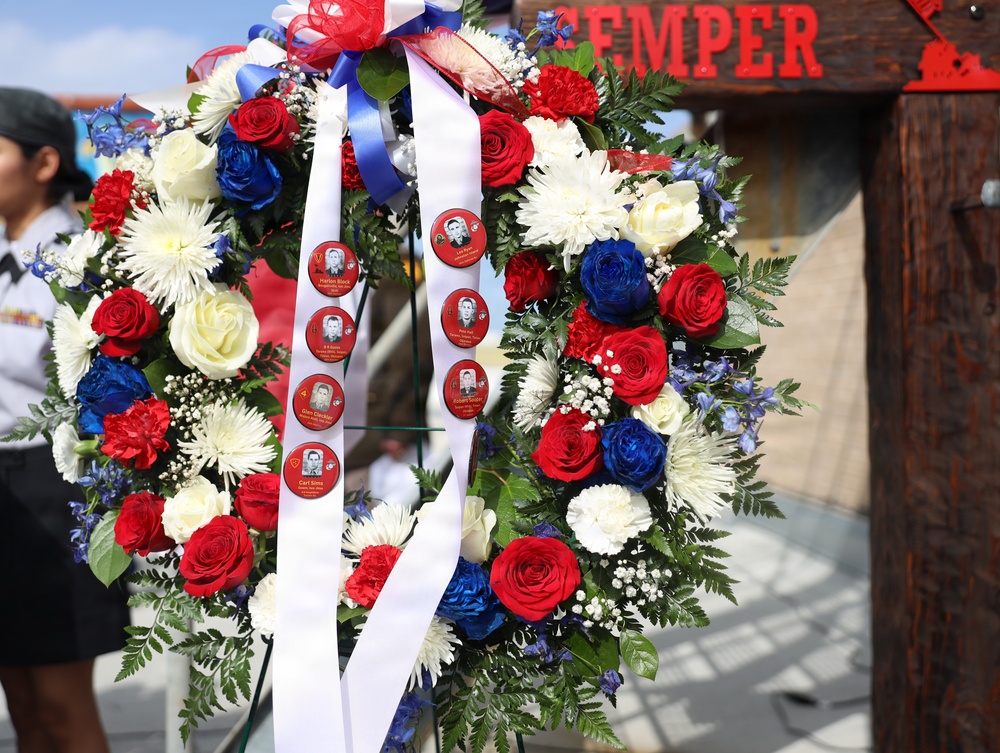 Memorial wreath honors the Weslaco 8 during San Antonio ceremony