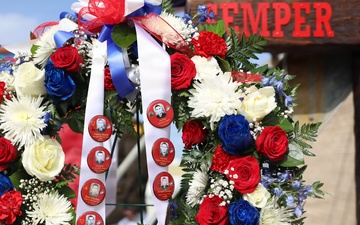Memorial wreath honors the Weslaco 8 during San Antonio ceremony