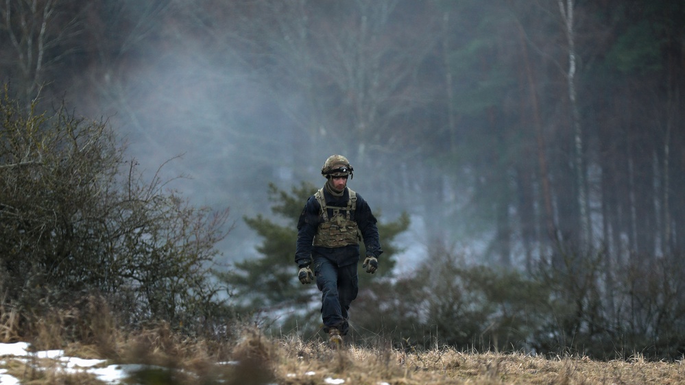U.S. Army Soldier Prepares to Emplace Obstacles as a Part of The OPFOR During Combined Resolve 26-05 at JMRC in Hohenfels, Germany