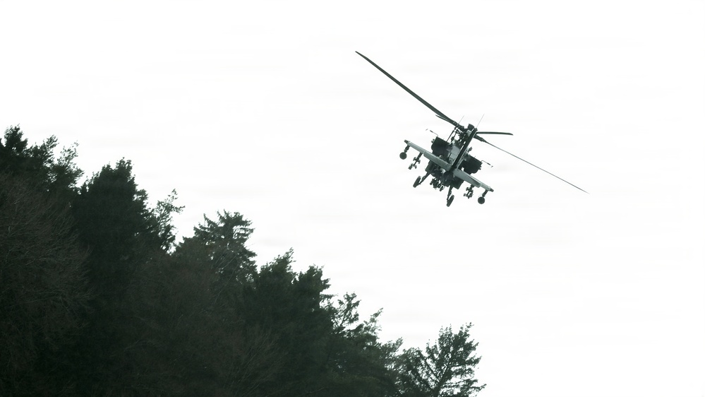U.S. Army Apache Helicopter Provides Combat Air Support During Combined Resolve 26-05 at JMRC in Hohenfels, Germany