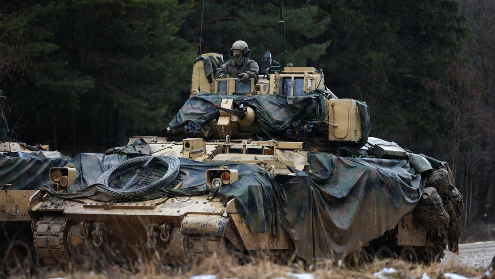U.S. Army Bradley Fighting Vehicle Maneuvers The Battlefield  During Combined Resolve 26-05 in Hohenfels, Germany