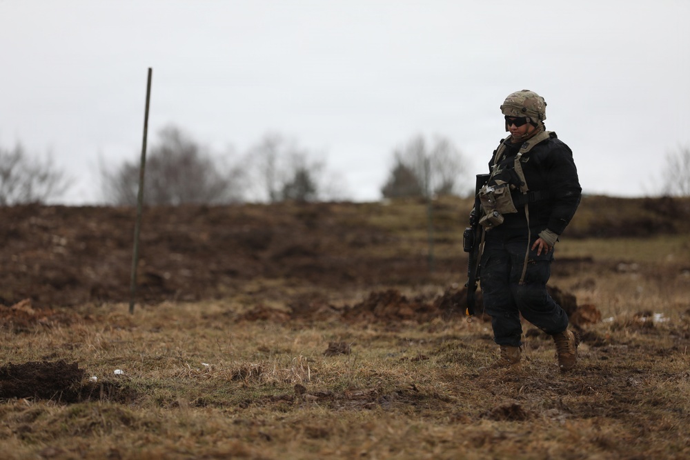U.S. Army Soldier Provides Security as a part of Opposing Force during Combined Resolve 26-05 at JMRC in Hohenfels, Germany