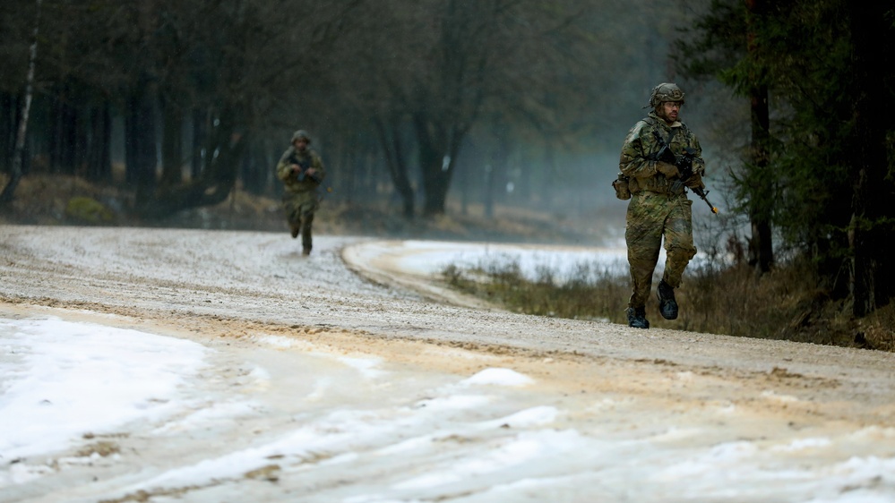 U.S. Army Soldiers Maneuver the Battlefield During Combined Resolve 26-05 at JMRC in Hohenfels, Germany