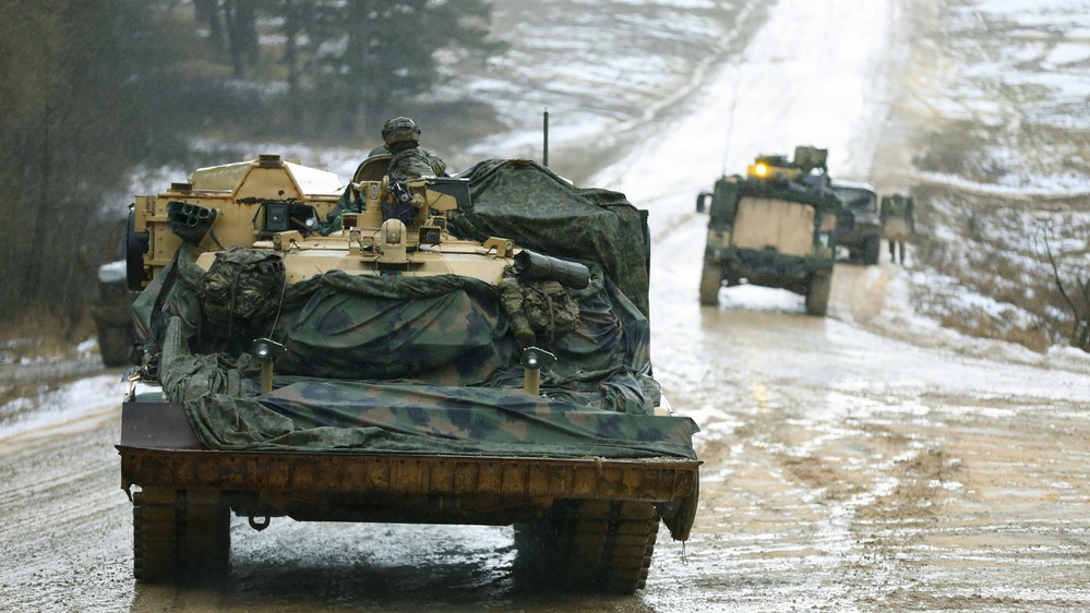 U.S. Army M1150 ABV Maneuvers The Battlefield  During Combined Resolve 26-05 in Hohenfels, Germany