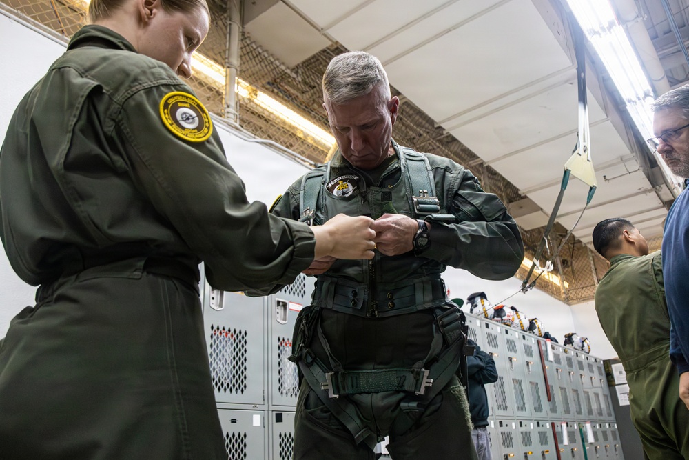 The Commandant, Gen. Eric M. Smith flies a F/A 18 at Marine Fighter Squadron 323