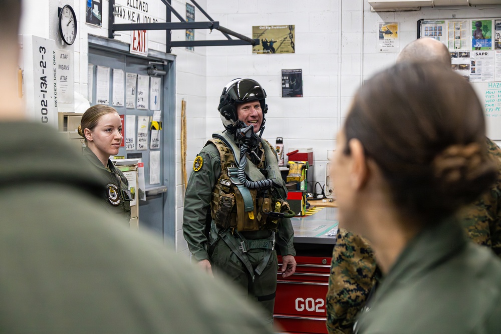The Commandant, Gen. Eric M. Smith flies a F/A 18 at Marine Fighter Squadron 323