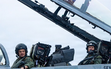 The Commandant, Gen. Eric M. Smith flies a F/A 18 at Marine Fighter Squadron 323