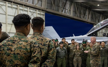 The Commandant, Gen. Eric M. Smith flies a F/A 18 at Marine Fighter Squadron 323