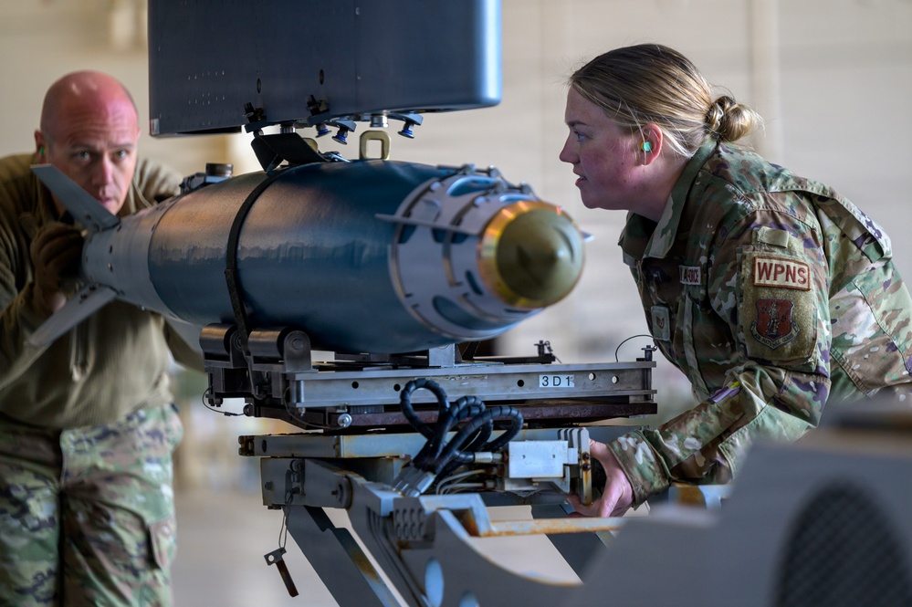174th Attack Wing Airmen load GBU-38 onto MQ-9 during Sentry South 26-2