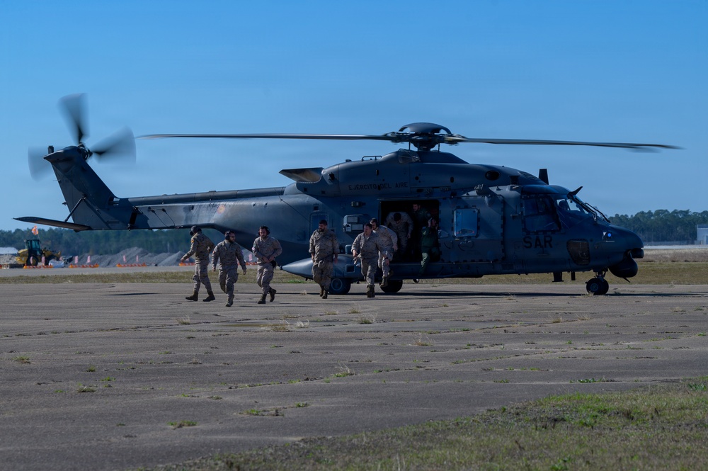 Spanish Air Force Airmen depart NH90 during Sentry South 26-2