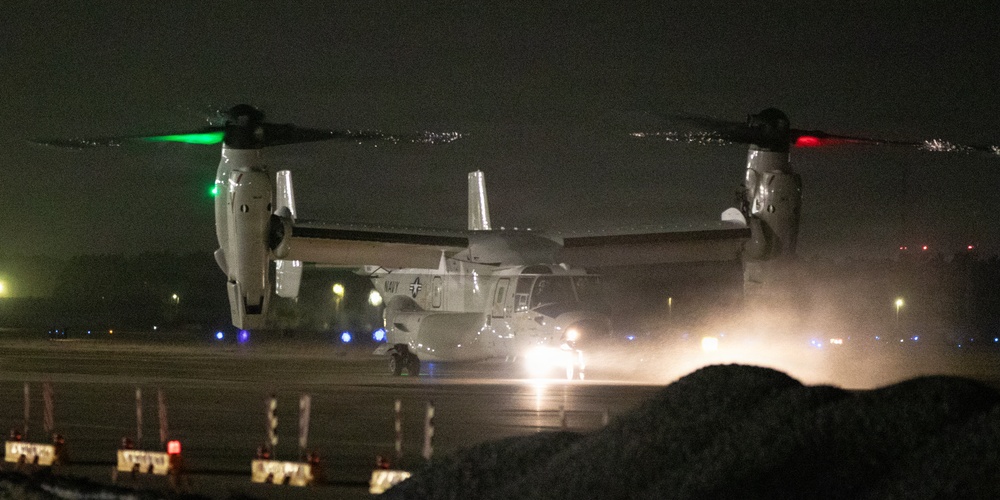 Navy VRM 40 Sailors landing CMV-22B Osprey