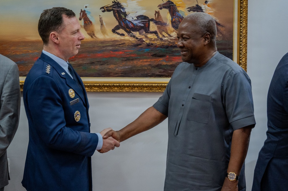 U.S. AFRICOM Commander Air Force Gen. Dagvin Anderson meets with Ghana’s President John Dramani Mahama in Accra, Ghana