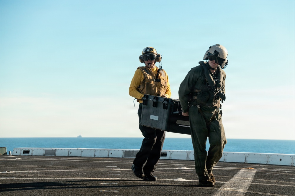 11th MEU Marines, Sailors conduct flight deck operations aboard USS Portland