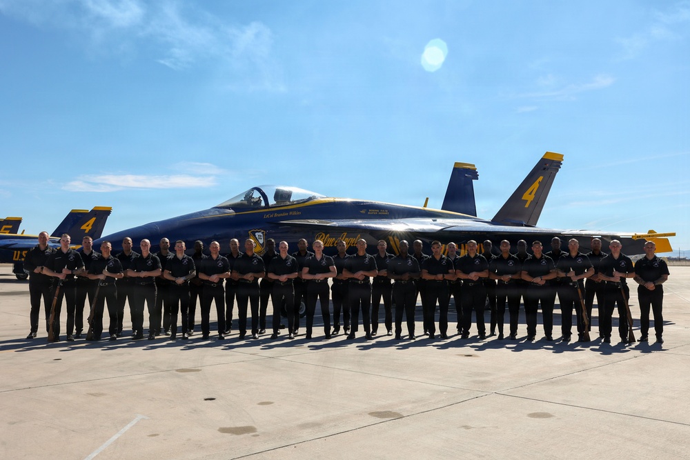 U.S. Navy Blue Angels meet the U.S. Marine Corps Silent Drill Platoon