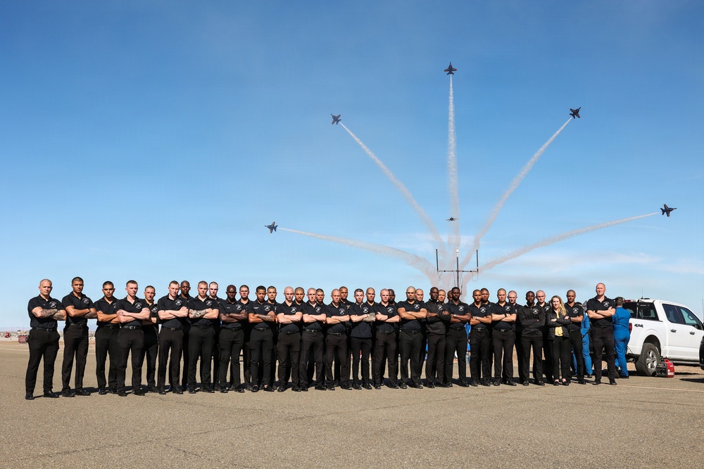 U.S. Navy Blue Angels meet the U.S. Marine Corps Silent Drill Platoon