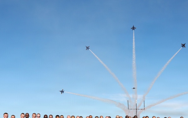 U.S. Navy Blue Angels meet the U.S. Marine Corps Silent Drill Platoon