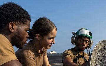 Abraham Lincoln lowers and raises jet blast deflectors