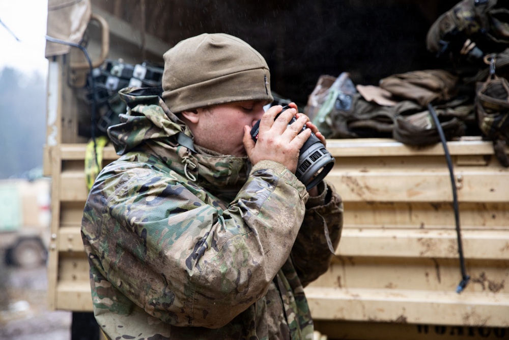 U.S. Army Spc. Philie Filer Takes a Break From the Harsh Conditions, During Combined Resolve 26-05