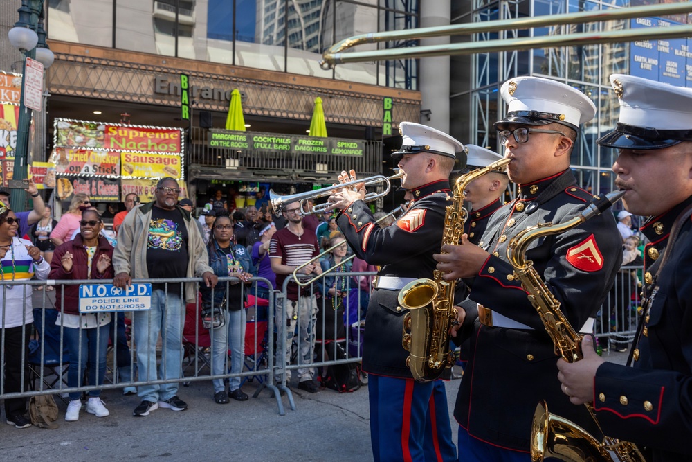 1st MARDIV Band participates in Mardi Gras Parade