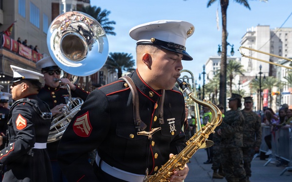 1st MARDIV Band participates in Mardi Gras Parade