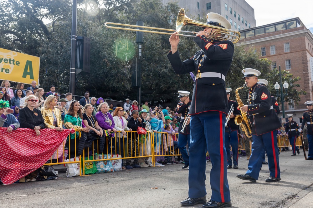 1st MARDIV Band participates in Mardi Gras Parade