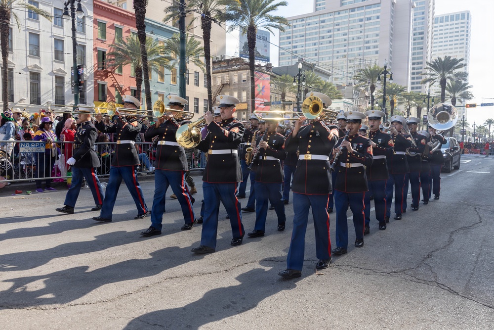 1st MARDIV Band participates in Mardi Gras Parade