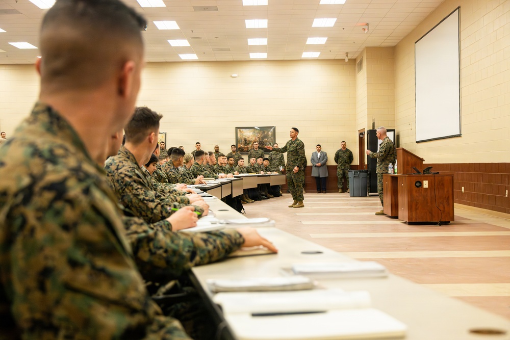 The Commandant, Gen, Eric M. Smith and Sergeant Major of the Marine Corps Carlos A. Ruiz visit TBS Echo Company